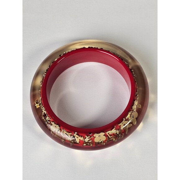 LOUIS VUITTON Red Monogram Inclusion Bracelet GM Charm Bangle Gold LV Logo Charm - Picture 8 of 14